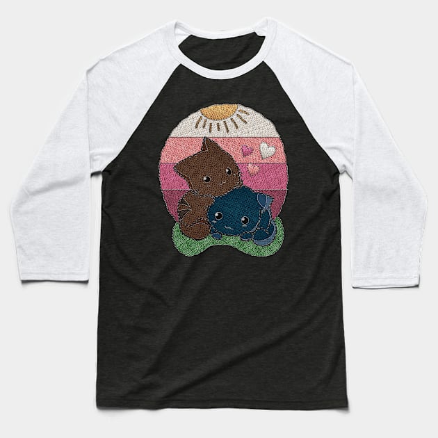 Two Cute Embroidery Cats Baseball T-Shirt by Leon Star Shop